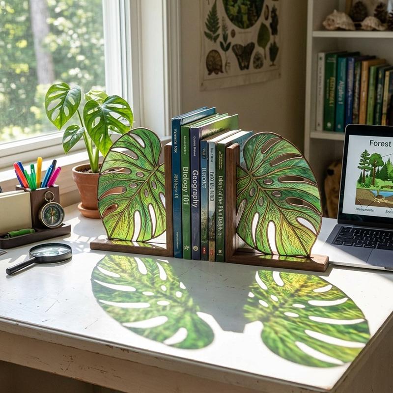Monstera Glass Bookends