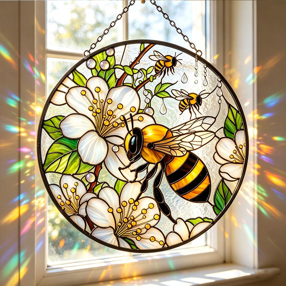 Floral Bee Glass Suncatcher