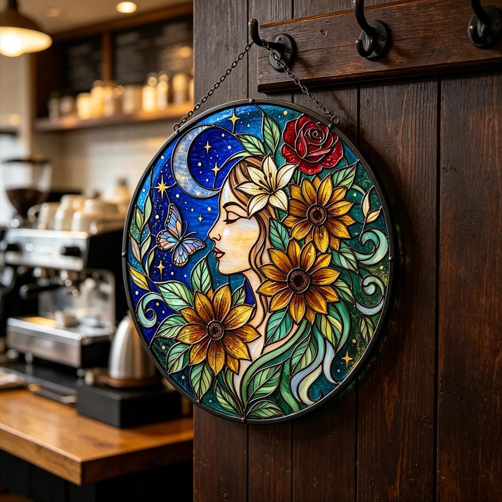 Moon and Butterfly Floral Glass Art