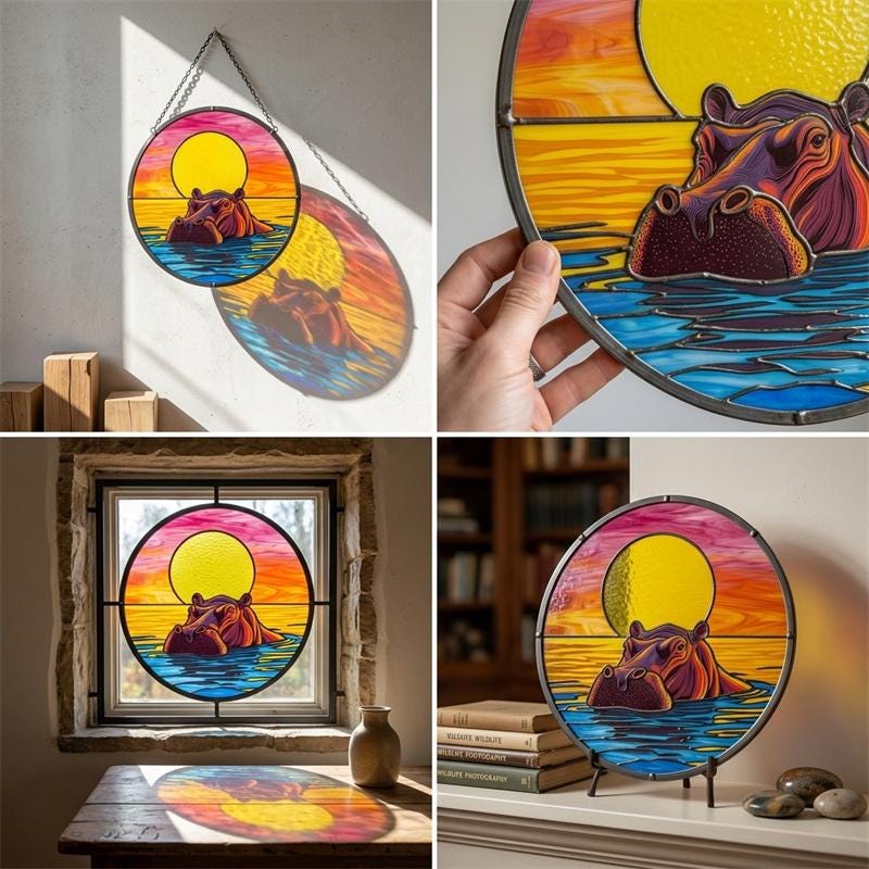 Sunset Hippo Glass Suncatcher