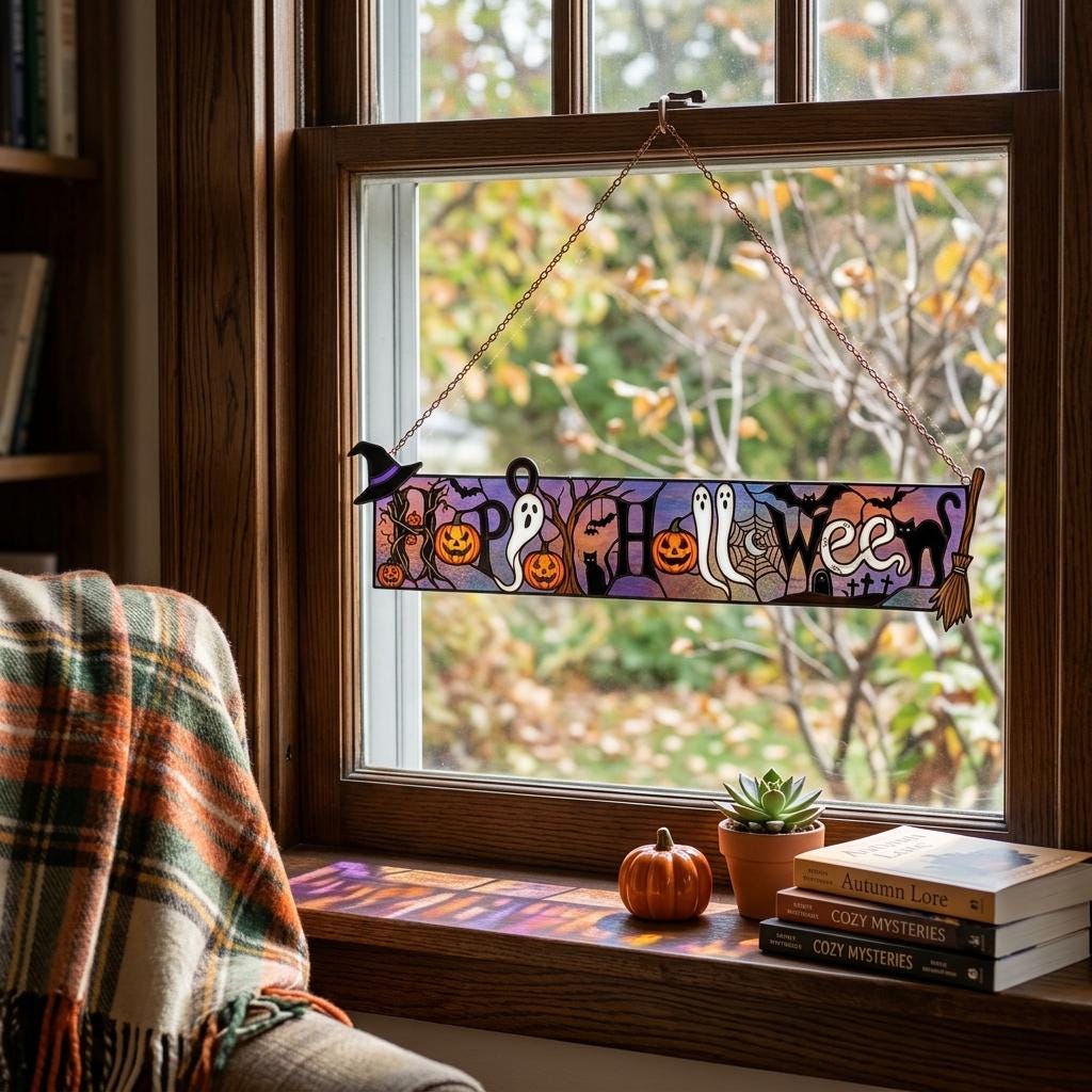 Happy Halloween Glass Suncatcher