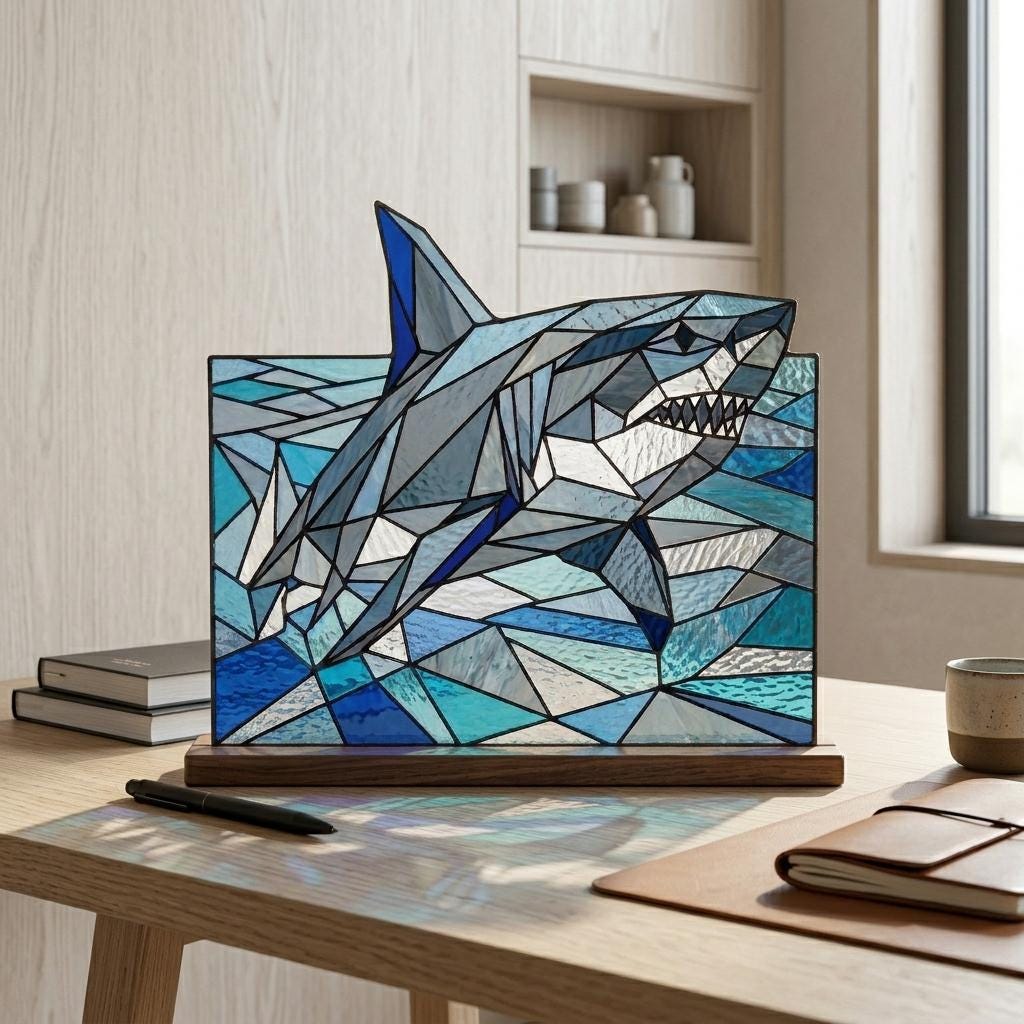 Shark and Ocean Waves Glass Decor