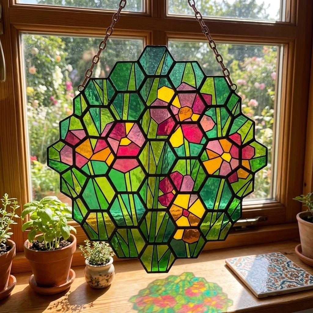 Honeycomb Wildflower Glass Suncatcher