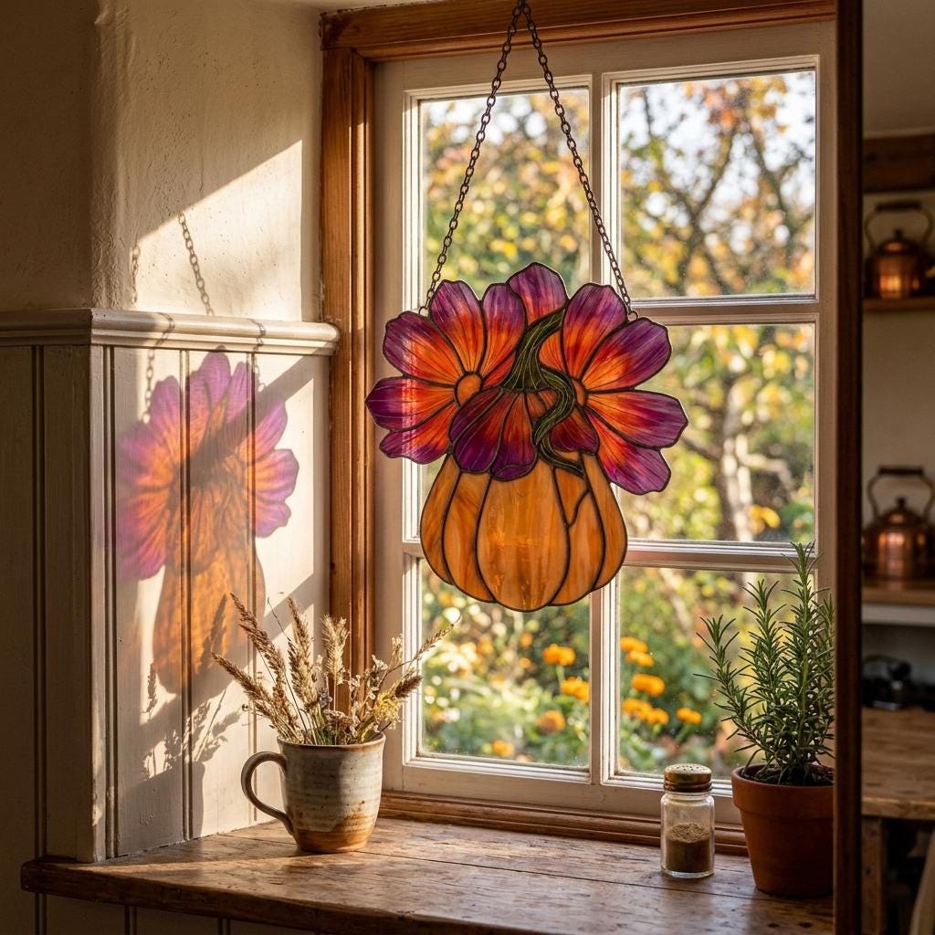 Cosmos Pumpkin Glass Suncatcher