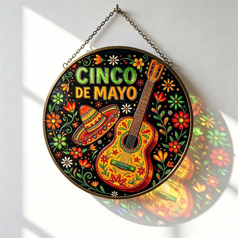 Guitar and Sombrero Glass Art