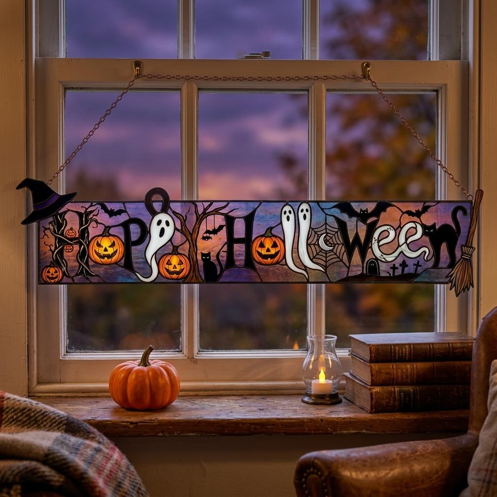Happy Halloween Glass Suncatcher