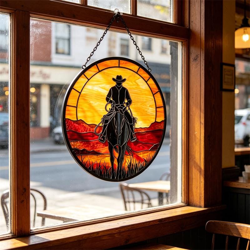 Cowboy Horse Glass Suncatcher
