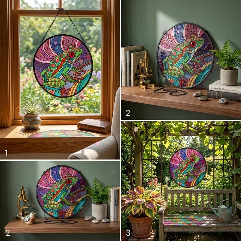 Colorful Tree Frog Glass Suncatcher
