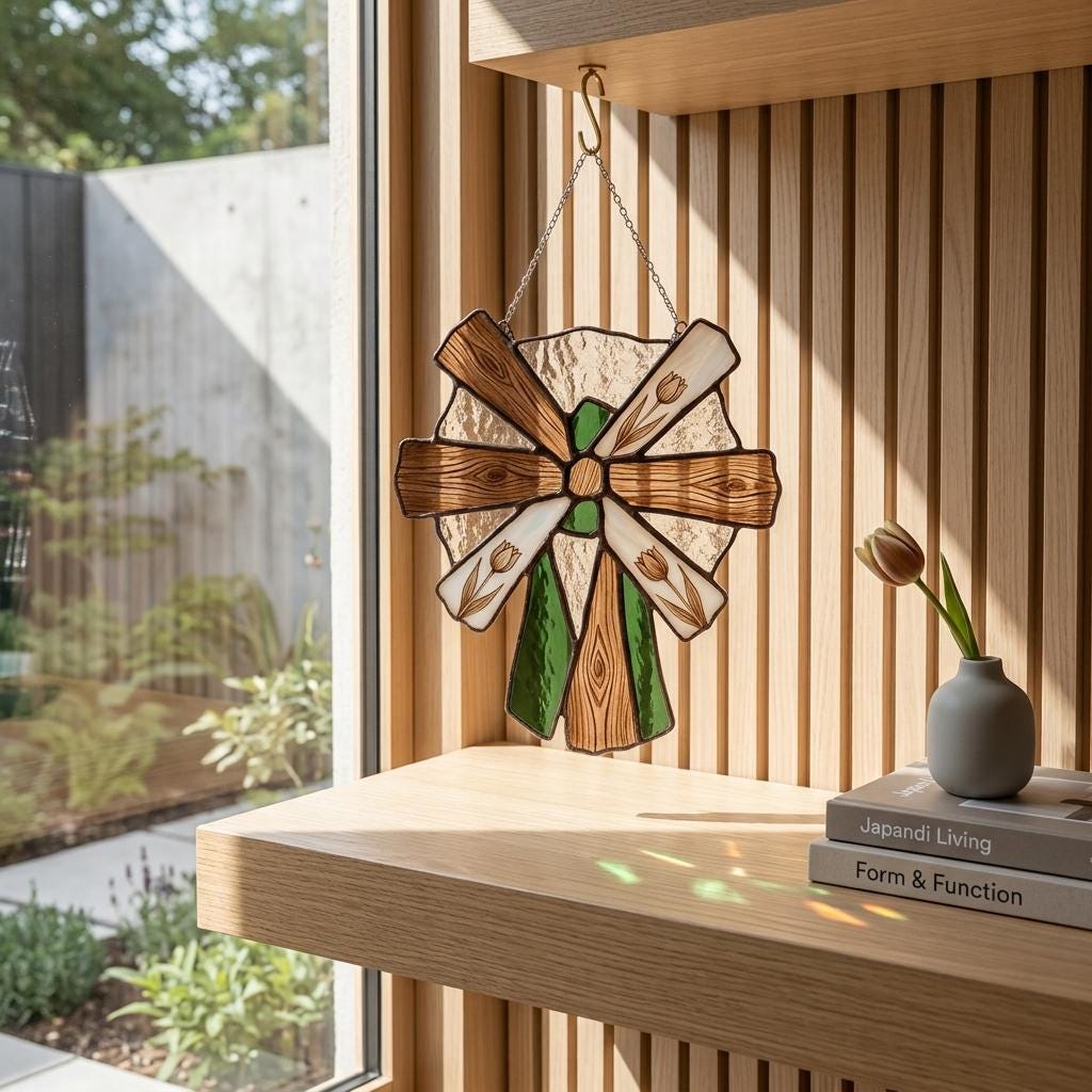 Dutch Windmill Glass Suncatcher