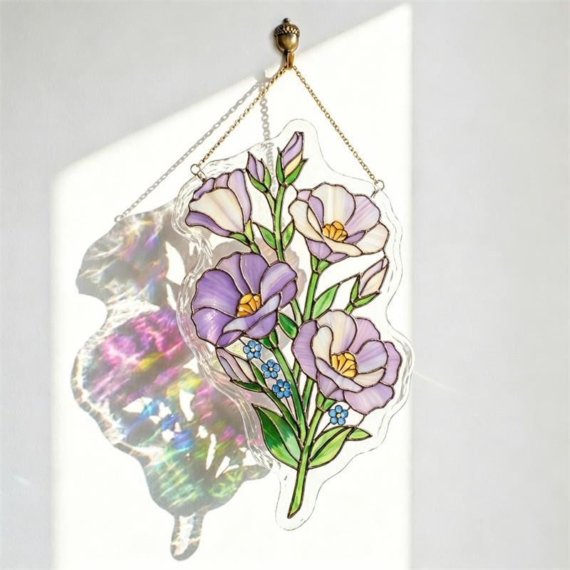 Purple Lisianthus Glass Suncatcher