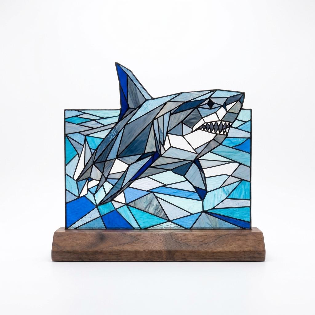 Shark and Ocean Waves Glass Decor