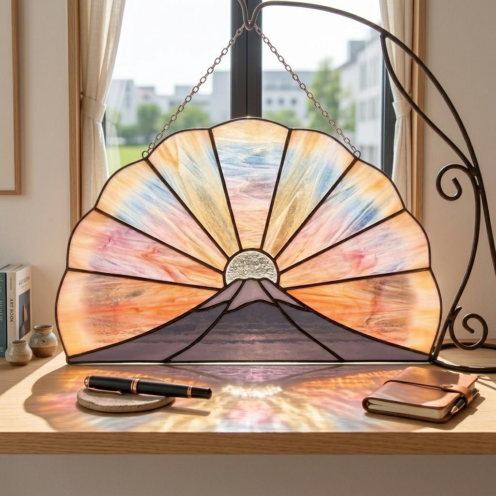 Mount Fuji Sunrise Glass Suncatcher