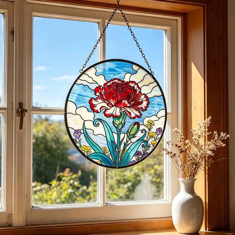 Red Carnation Glass Suncatcher