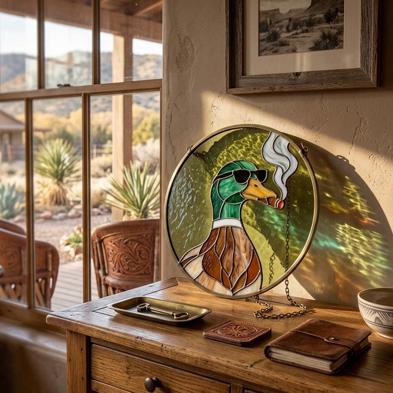 Cigar Mallard Duck Glass Suncatcher