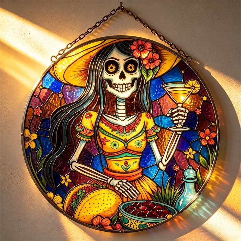 Margarita Sugar Skull Glass Art