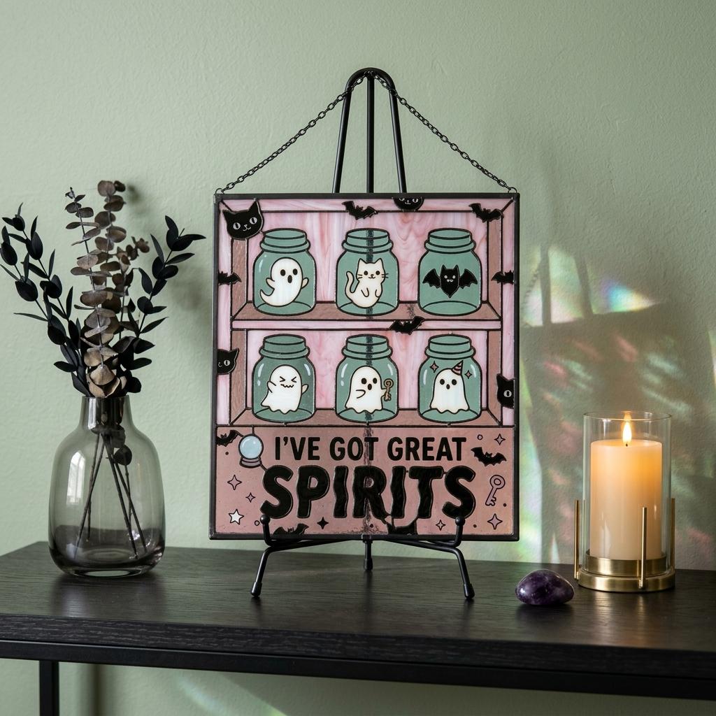 Pastel Ghost Jar Glass Suncatcher