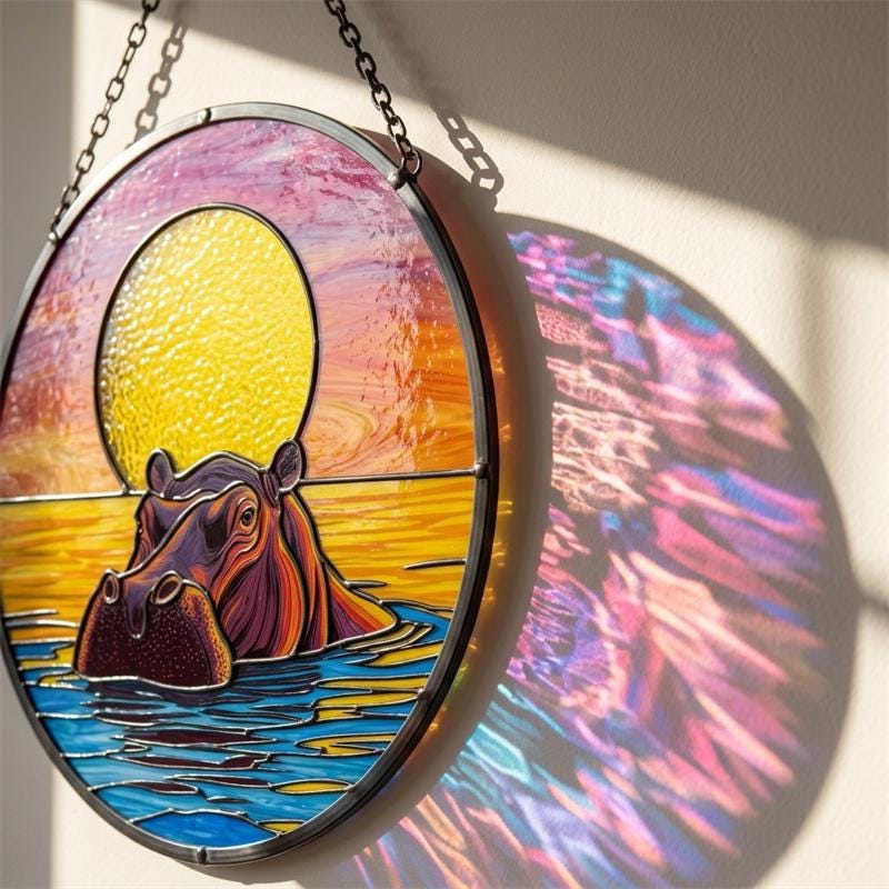 Sunset Hippo Glass Suncatcher