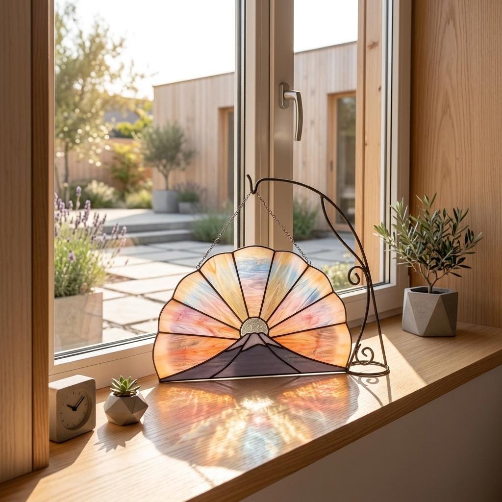 Mount Fuji Sunrise Glass Suncatcher