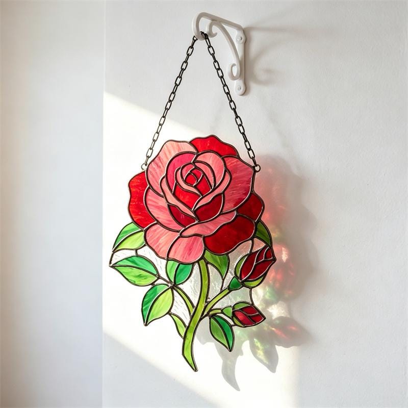 Red Rose Glass Suncatcher