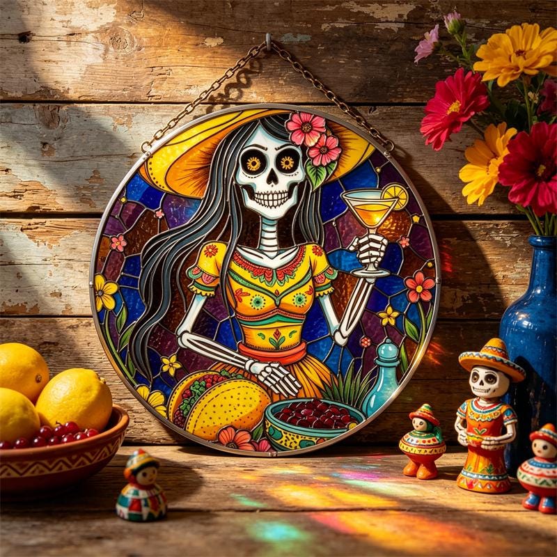 Margarita Sugar Skull Glass Art