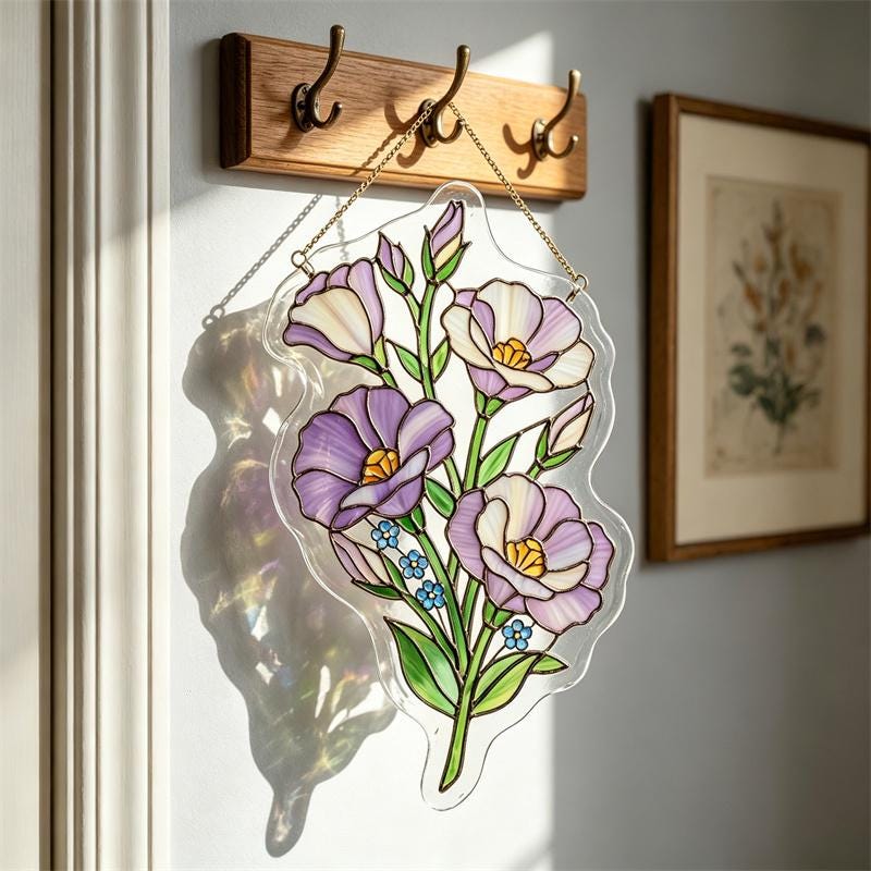 Purple Lisianthus Glass Suncatcher