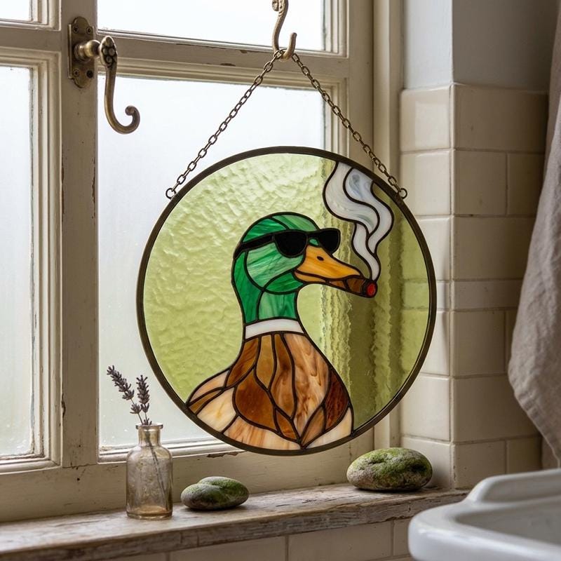 Cigar Mallard Duck Glass Suncatcher