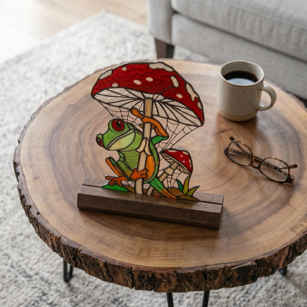 Frog and Mushroom Glass Decor