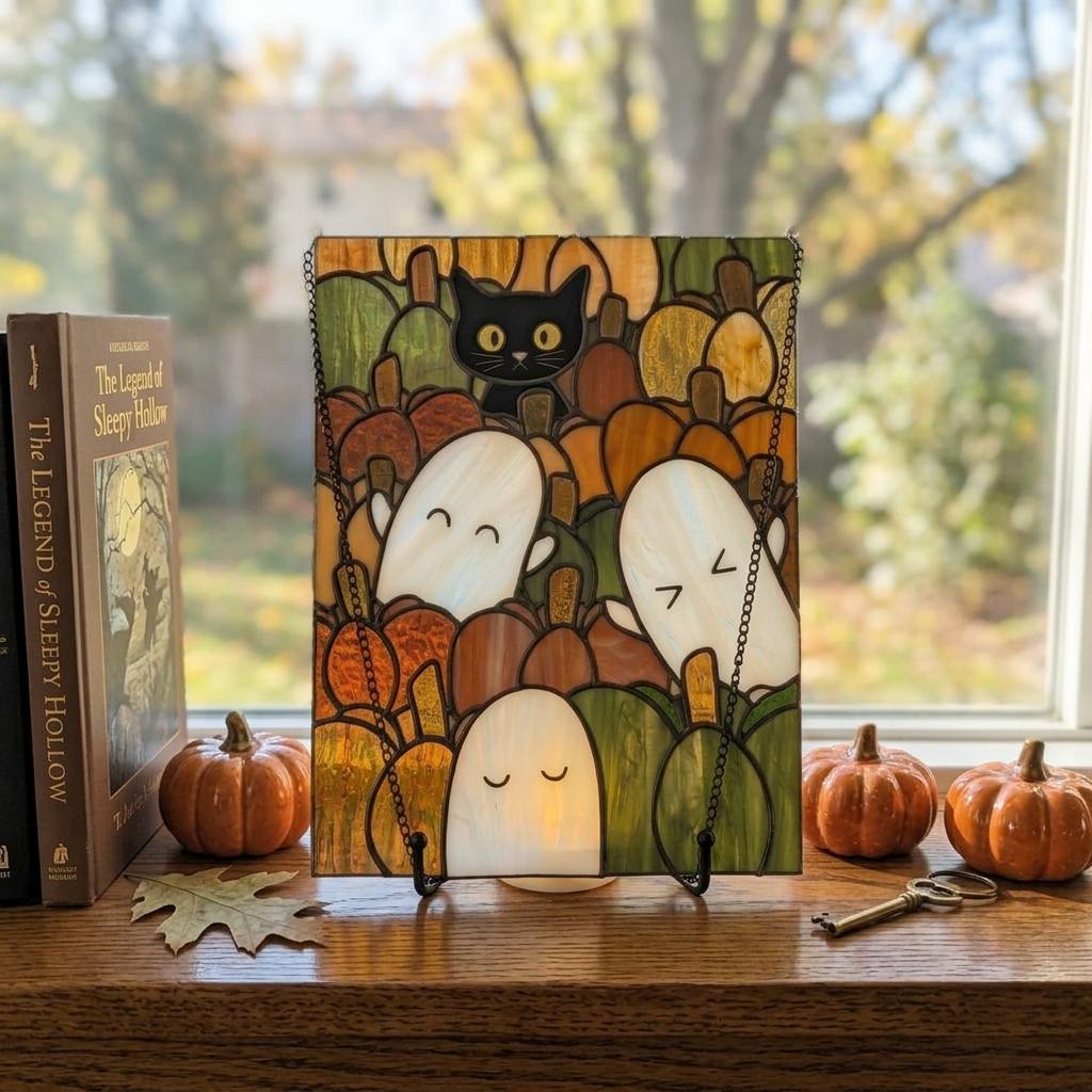 Black Cat Pumpkin Patch Suncatcher