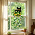 Black Cat Trailing Leaves Glass Suncatcher