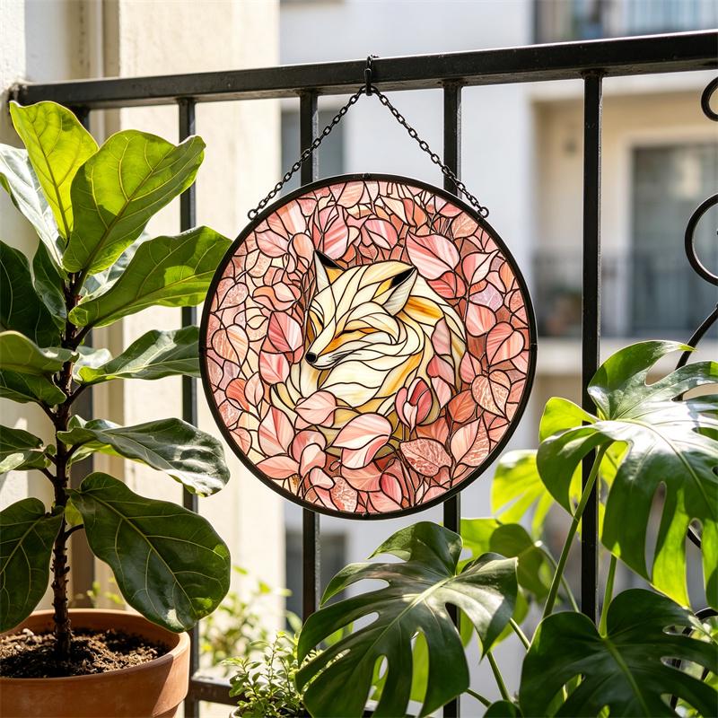 Floral Fox Glass Suncatcher