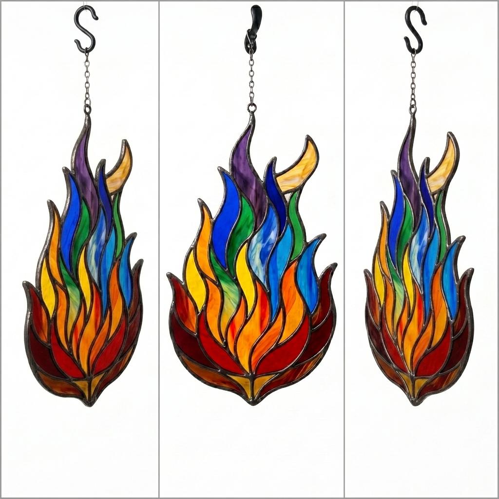 Rainbow Flame Glass Suncatcher