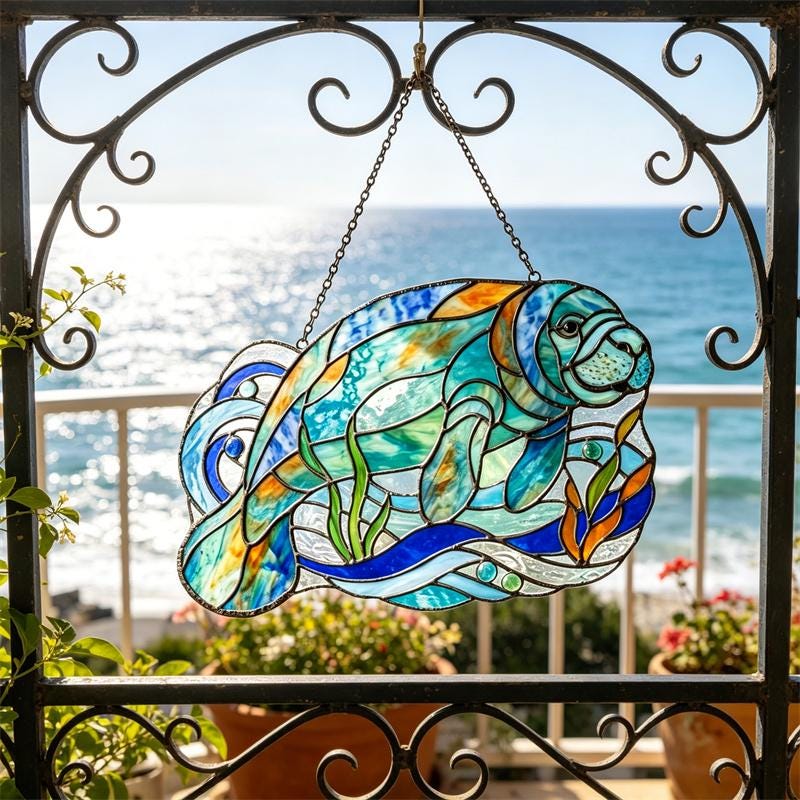 Manatee Glass Suncatcher