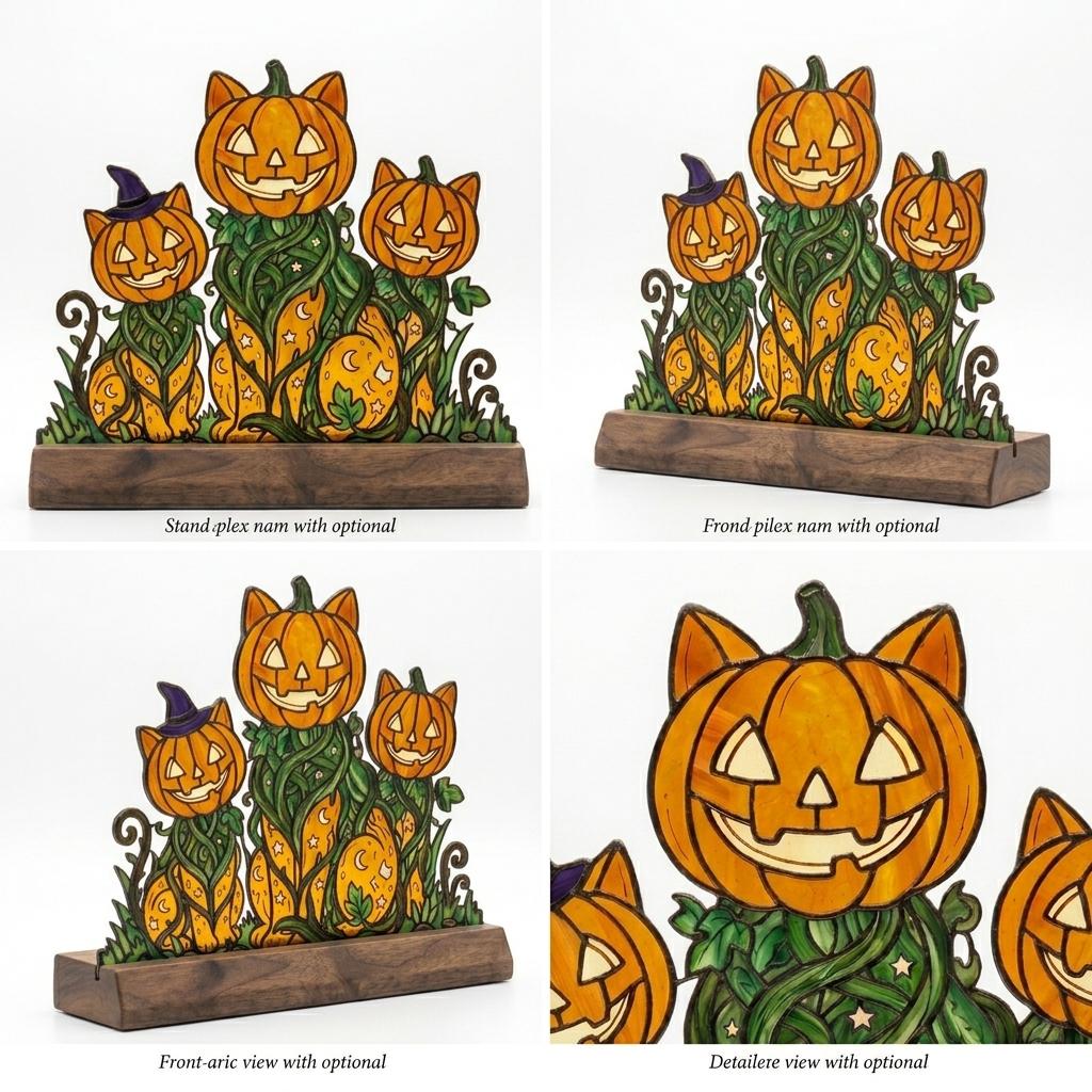 Pumpkin Cat Trio Glass Decor