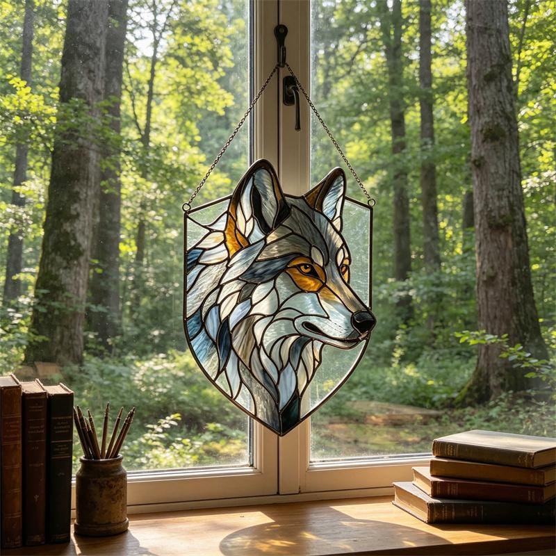 Wolf Glass Wall Hanging