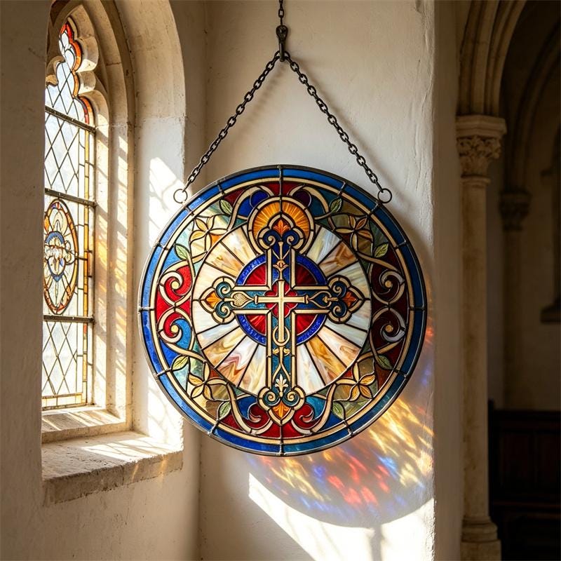 Christian Cross Glass Suncatcher