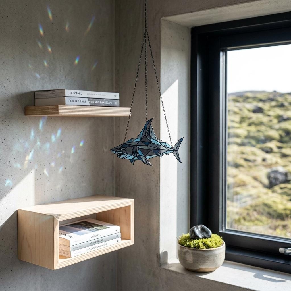 Geometric Shark Glass Suncatcher