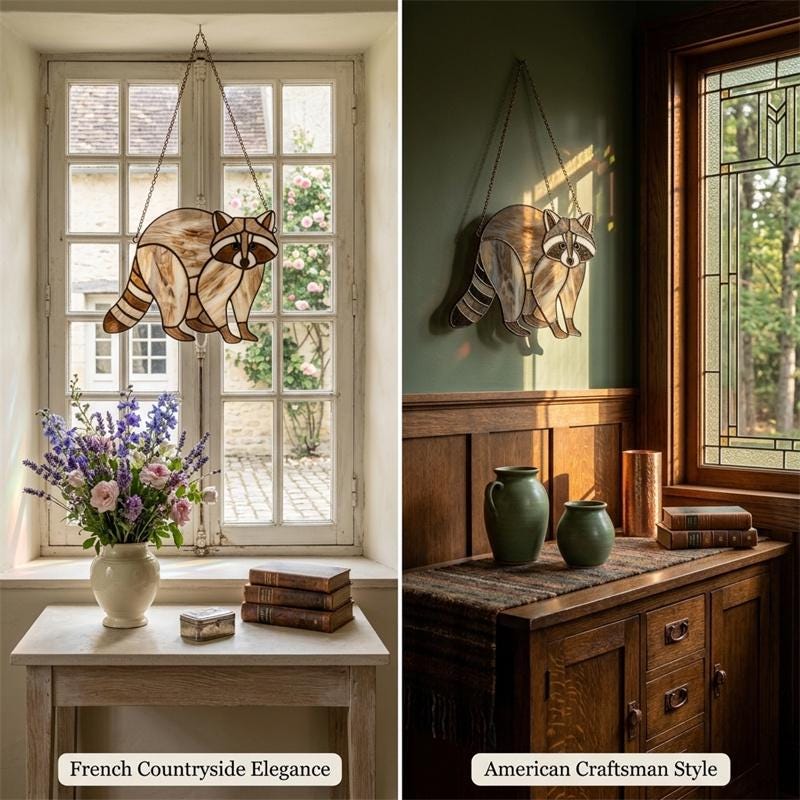 Woodland Raccoon Glass Suncatcher