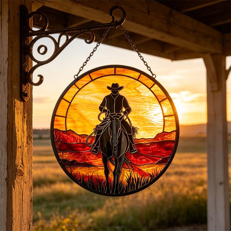 Cowboy Horse Glass Suncatcher