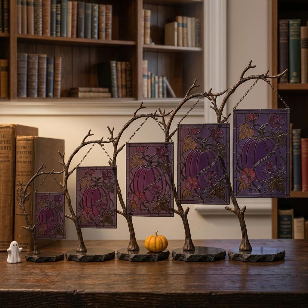 Purple Floral Pumpkin Glass Suncatcher
