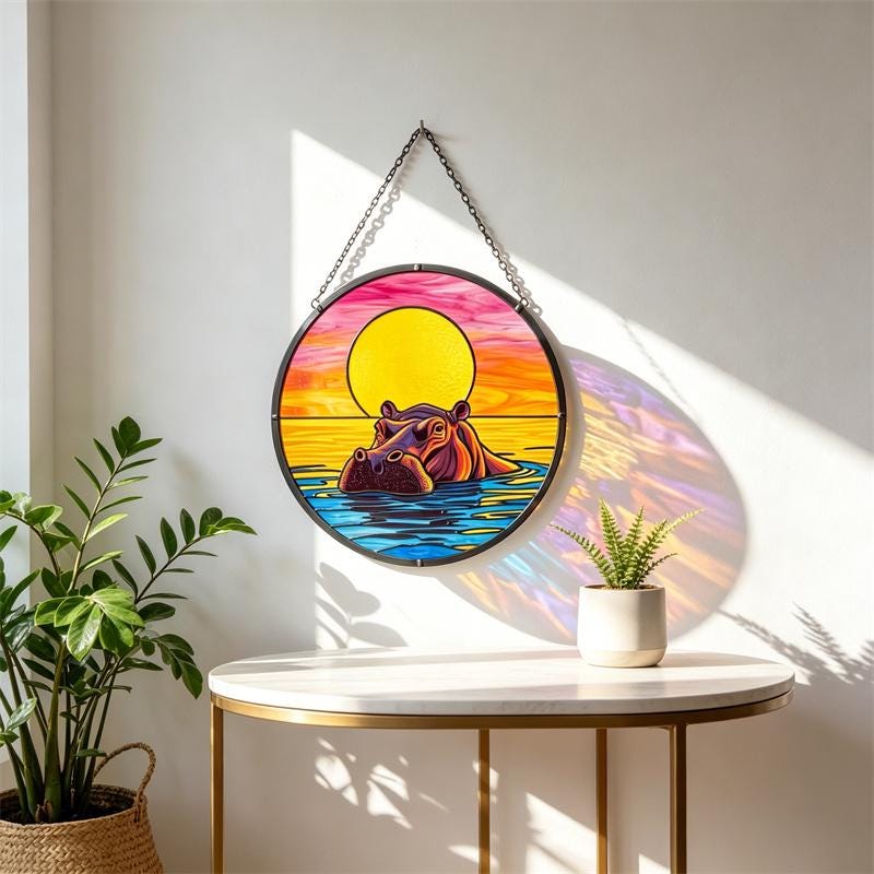 Sunset Hippo Glass Suncatcher