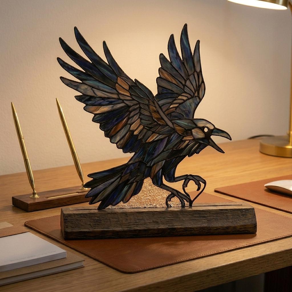 Flying Crow Glass Decor