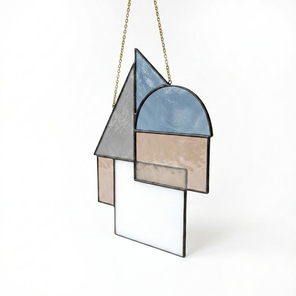 Slate Blue Geometric Glass Suncatcher