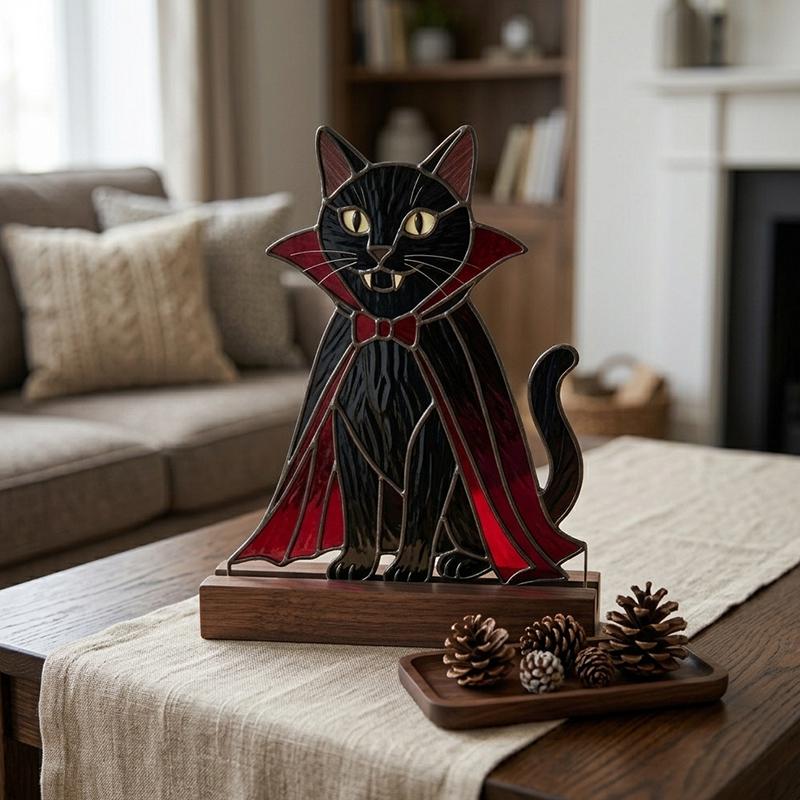 Vampire Cat Glass Decor