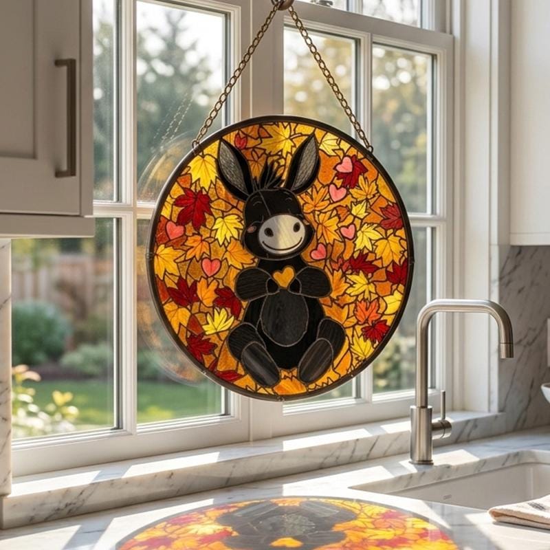 Autumn Donkey Glass Suncatcher