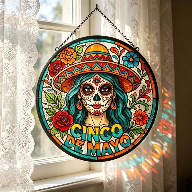 Floral Sugar Skull Glass Art