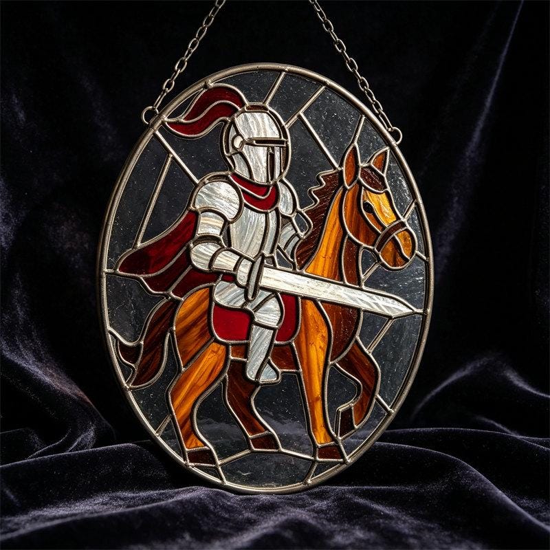Knight on Horse Glass Wall Hanging