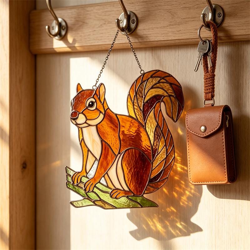 Squirrel Glass Wall Hanging