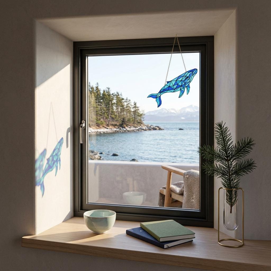 Geometric Whale Glass Suncatcher