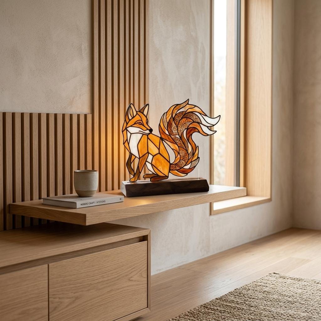 Spiral-Tail Fox Glass Decor