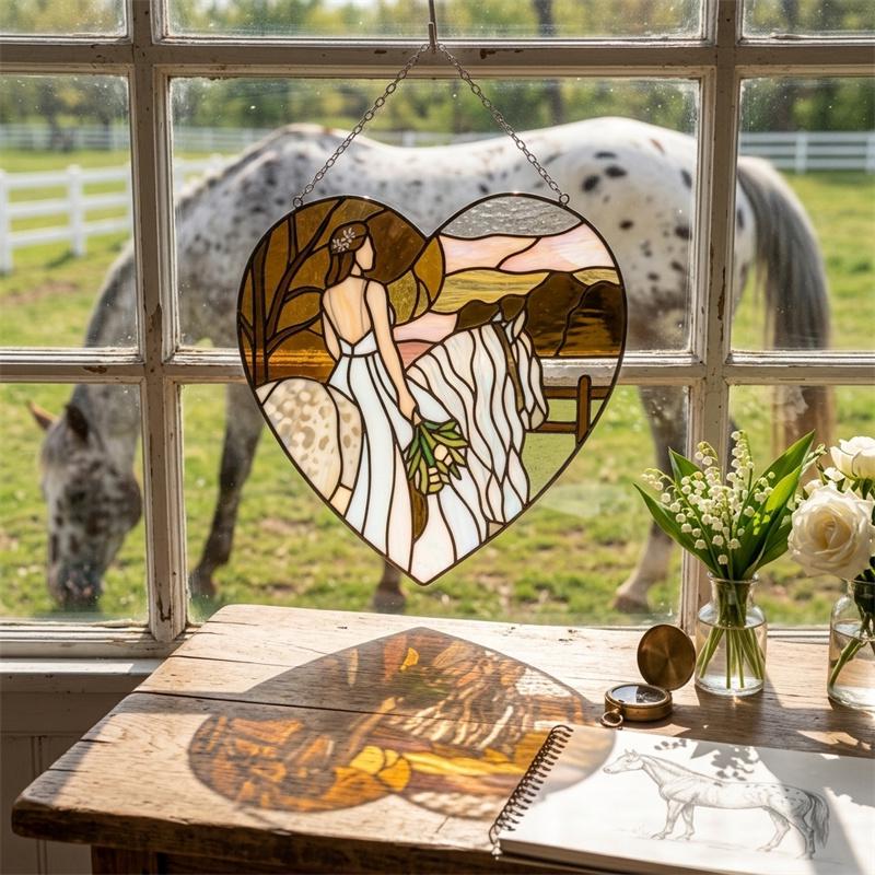 Bride Horse Glass Heart Suncatcher